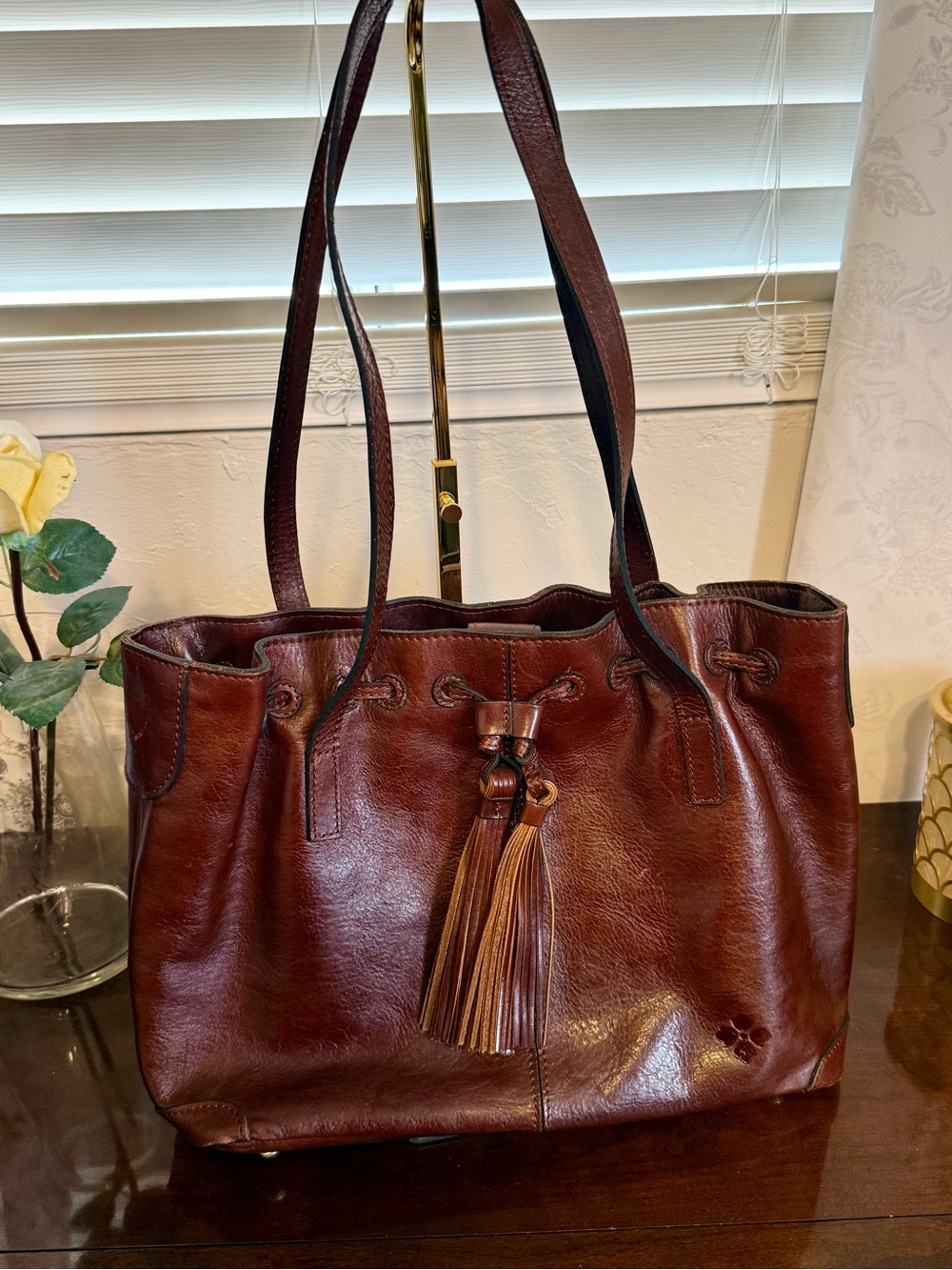 Patricia Nash Chestnut Leather Tassel Tote